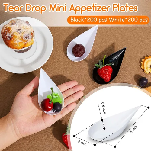 Vista 2 de Tessco for you 400 mini platos para aperitivos de 4 pulgadas, cucharas de plástico reutilizables, platos de postres y aperitivos, platos