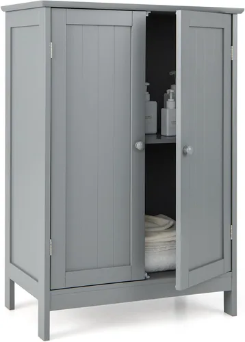 Vista 10 de Giantex Armario de almacenamiento con puertas y estantes, organizador de almacenamiento independiente con dispositivo antivuelco, unidad