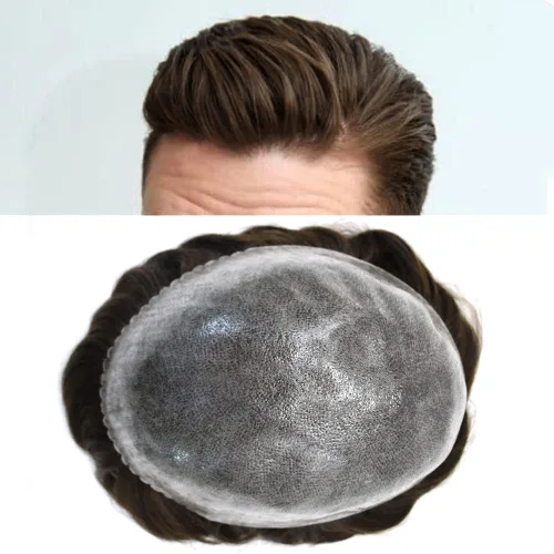 Vista 419 de Toupee para hombre 100% cabello humano real tupé para hombres 0.004 in piel de poliuretano para hombre, sistema de reemplazo de piezas de pelo