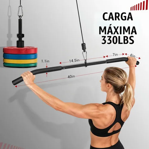 Vista 6 de Barra de tracción LAT de 39.7 pulgadas con rotación completa, accesorios para máquina de cable de polea, barra de prensa de tríceps con mango