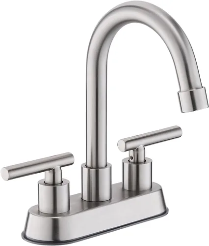 Vista 10 de llave de baño, grifo de fregadero de 2 manijas dorado, grifos de baño dorados, llave de fregadero central de 4 pulgadas con drenaje emergente
