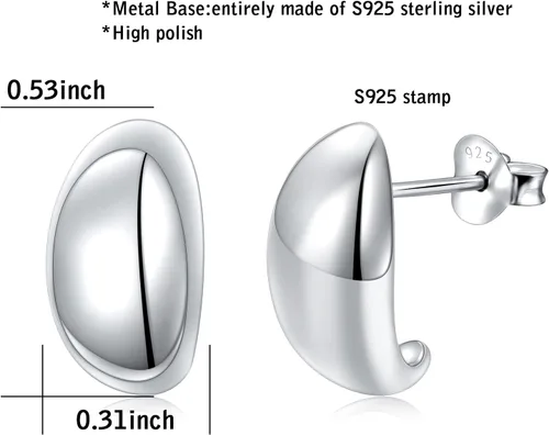 Vista 6 de Aretes de plata de ley S925 en forma de C, aretes de aro de cúpula gruesa para mujer, regalos de joyería