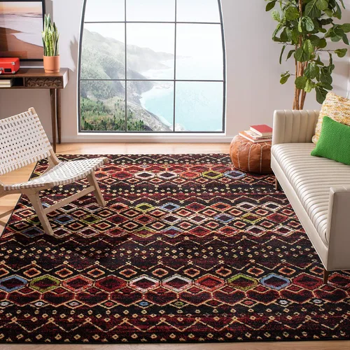 Vista 31 de SAFAVIEH Amsterdam Collection Alfombra Decorativa - 2.3 pies x 4 pies, Negro & Multi, Diseño Marroquí Bohemio, Sin Desprendimiento y Fácil Cuidado