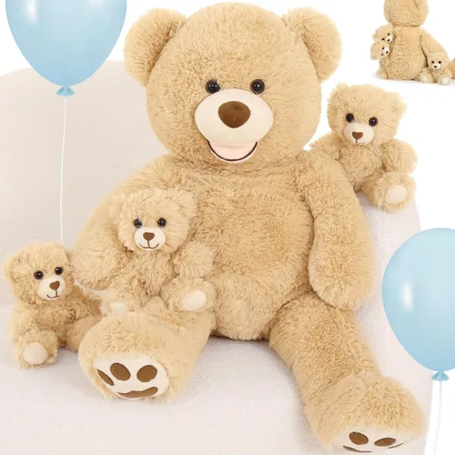 Vista 15 de MorisMos Oso de Peluche Gigante Animal de Peluche con Osos Bebé, 35.4'' Oso Grande de Peluche Mamá, 3 Pequeños Osos de Peluche Animales de Peluche a