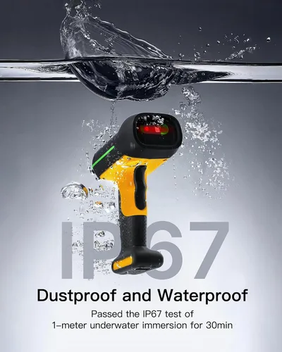 Vista 2 de Inateck Escáner de código de barras industrial Bluetooth, escáner de código QR 1D 2D inalámbrico con IP67 impermeable y a prueba de polvo, escáner