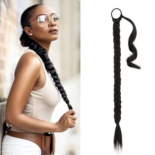Vista 21 de Barsdar Extensión de 26 Pulgadas de Cola de Caballo Trenzada Larga con Banda Elástica - Extensiones de Cabello en Cola de Caballo Recta y Elegante