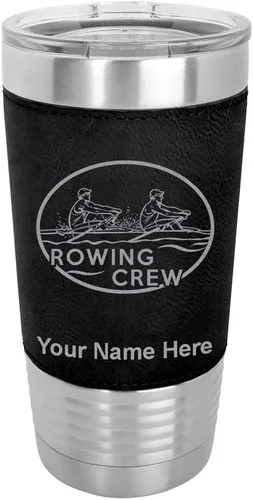 Vista 14 de LaserGram 20oz Vacuum Insulated Tumbler Mug, Rowing Crew, Personalized Engraving Included (Faux Leather, Baseball Style)
