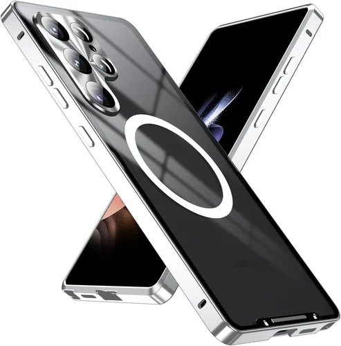 Vista 13 de Funda de aluminio para Samsung Galaxy S23/S24/S22 S25 Ultra / S22/Plus, soporte magnético de aluminio con carga inalámbrica, compatible con Magsafe