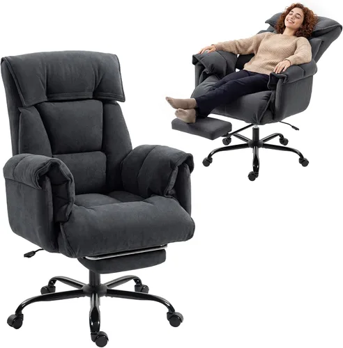Vista 11 de HOMCOM Silla de oficina ejecutiva cómoda con reposapiés, silla giratoria reclinable de escritorio para computadora con respaldo alto plegable, cojín