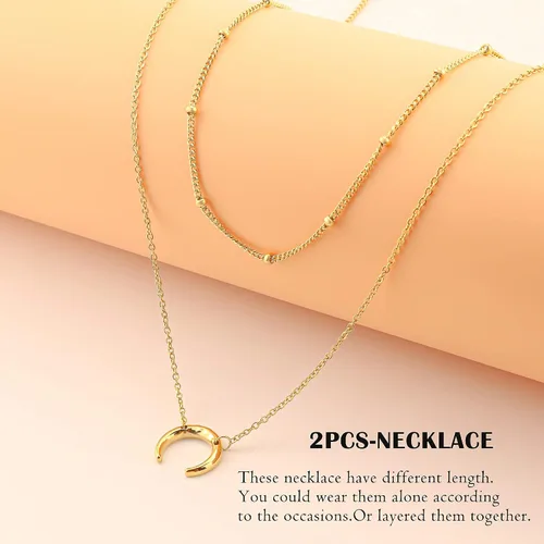 Vista 6 de Bestelly Layered Necklace for Women- 14k Gold Plated Dainty Disc Choker Necklace Coin Disc Pendant Necklace for Women
