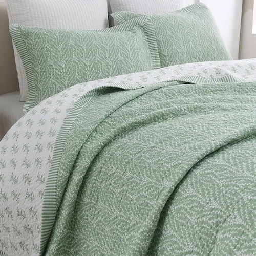 Vista 14 de SahSahCasa - Juego de cama con edredón tamaño queen, 100% algodón, con colcha, patrón botánico, color sólido, elegante, edredón acolchado ligero