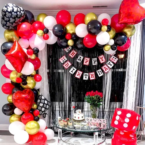 Vista 8 de Globos de fiesta rojos, negros y dorados, globos de látex negro y rojo, 50 globos de 12 pulgadas, rojo, negro y dorado, para graduación, Hollywood