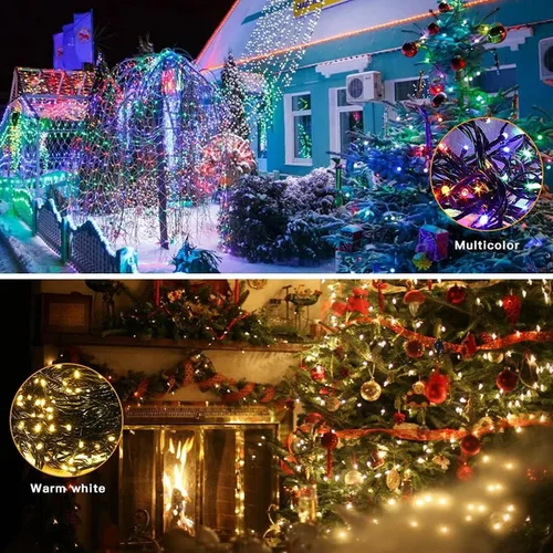 Vista 4 de Luces de Cuerda de Navidad con Sensor de Movimiento Musical que Cambian de Color, 110 Pies, 400 LED, Blanco Cálido Multicolor, Luces de Árbol