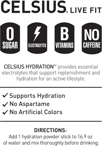 Vista 4 de Celsius Hydration™ Strawberry Watermelon, Mezcla de Bebida Hidratante con Electrolitos Sin Azúcar (Paquete de 14)