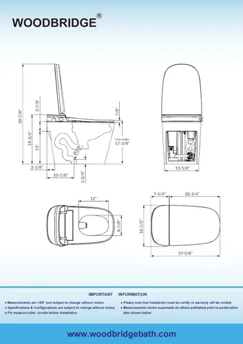 Vista 5 de WOODBRIDGE Inodoro inteligente 1.28 GPF doble descarga, apertura y cierre automático, descarga automática, sensor de pie, puntuación de lavado MaP