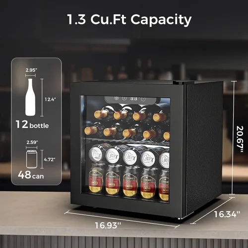 Vista 6 de Electactic Nevera de Vino Independiente de Encimera 12 Botellas, 50 Latas Bodega de Vino Enfriador de Bebidas para Refrescos, Cerveza Enlatada
