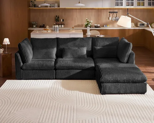 Vista 12 de Sofá Modular de Tamaño Grande, Sofá Seccional de Chenilla Cloud Extra Profundo con Chaise Otomana, Sofá Cama de Chenilla Esponjosa de 5 Asientos