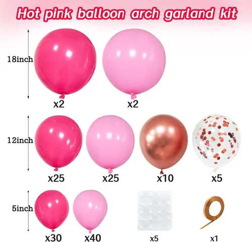 Vista 9 de Kit de arco de guirnalda de globos rosados, 145 globos de oro rosa intenso con globos de confeti para decoración del día de la madre, cumpleaños