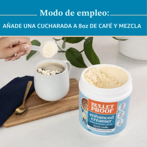 Vista 4 de Crema de Café Bulletproof Vainilla Francesa, 14.8 Onzas, Crema de Café Keto con Aceite MCT y Mantequilla Alimentada con Hierba Apoya la función