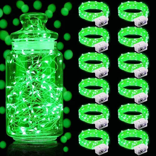 Vista 24 de Aogist Paquete de 24 luces de hadas, 3 modos, 2,1 metros, 20 luces LED, impermeables, cable plateado, funcionan con pilas, mini luces de alambre