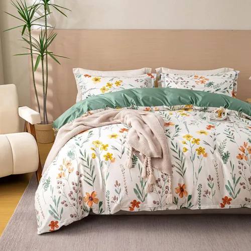 Vista 21 de OAITE - Juego de funda de edredón individual con patrón floral de 600 hilos, ultrasuave, 100% algodón, fibra larga, juego de 3 piezas, transpirable