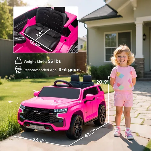 Vista 7 de Aosom - Automóvil de paseo con licencia Chevrolet Tahoe, juguete eléctrico con batería de 12 V y 7 AH, con control remoto para padres, luces LED