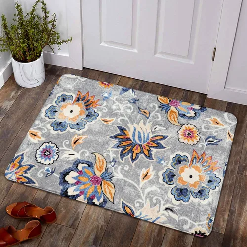 Vista 58 de Lahome - Tapete floral con estampado de cachemira, lavable, antideslizante, pequeño, anti-manchas, suave, para baño, entrada, dormitorio, Negro