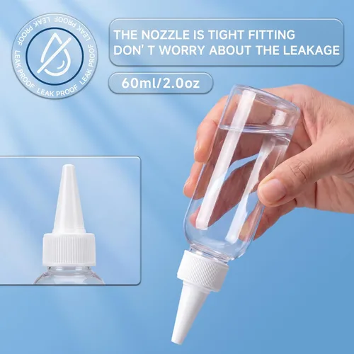 Vista 4 de TRENDBOX Aplicador de botellas de plástico transparente de 2 onzas con tapa superior giratoria sin BPA para aceites y líquidos para el cabello 2 oz