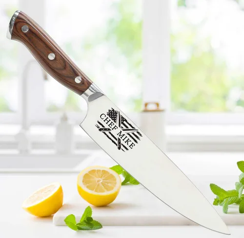 Vista 2 de Cuchillo de cocina personalizable de acero inoxidable con grabado láser, regalos de cocina para él, regalos de inauguración de la casa, juego