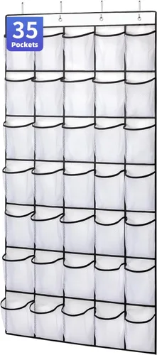 Vista 8 de SAVERHO Organizador de zapatos con 35 bolsillos sobre la puerta, organizador de zapatos colgante para puerta con 35 bolsillos de malla, bolsa
