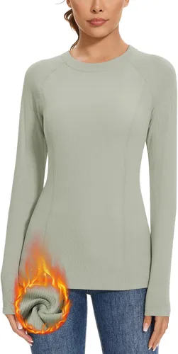 Vista 19 de WOWENY Camisas térmicas para mujer, forro polar, manga larga, capa base, parte superior de invierno Azul bebé