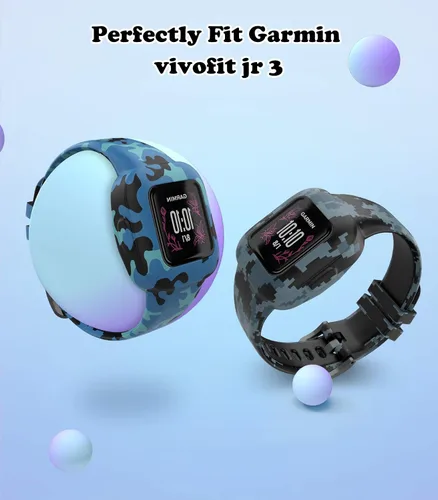 Vista 2 de MoKo Paquete de 2 bandas estampadas compatibles con Garmin Vivofit JR 3 Camuflaje azul y mosaico