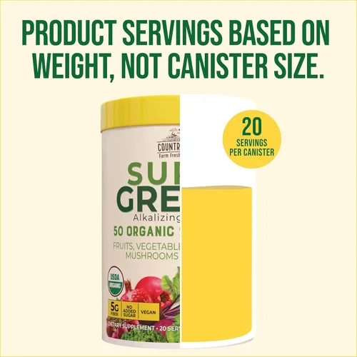 Vista 8 de Country Farms Super Greens Batido en Polvo de Manzana y Plátano, Súper Alimentos Orgánicos, Mezcla de Bebida Orgánica USDA, Frutas, Verduras