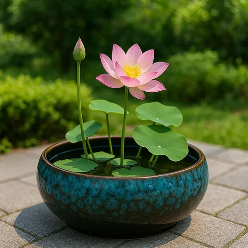 Vista 5 de Oncpcare Maceta en Forma de Tazón de Loto – Maceta de Cerámica para Plantas de Agua Sagradas, Bonsái, Flores de Loto, Jarrón Superficial