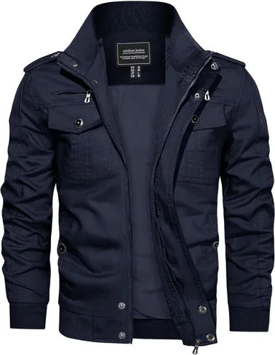 Vista 8 de Crysully - Chaqueta cortavientos para hombre, estilo informal y cuello militar, para primavera-otoño