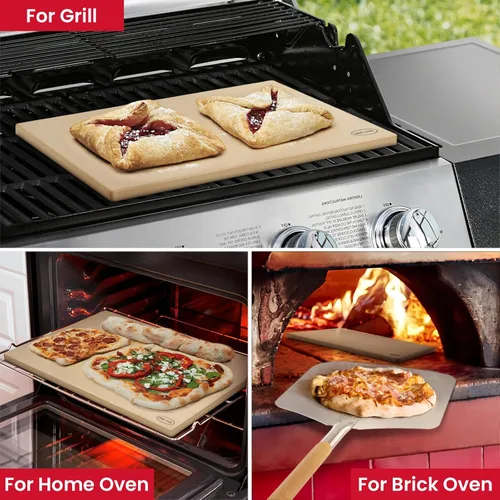 Vista 6 de Unicook Piedra de pizza extragrande de 24 x 18 pulgadas para hornos caseros y hornos comerciales, piedra rectangular para hornear, ideal