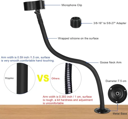 Vista 3 de Soporte para micrófono: soporte de micrófono de escritorio de cuello de cisne de 23.6 pulgadas, soporte de pared para brazo de micrófono, clip