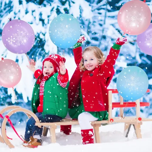 Vista 6 de Leitee 36 globos de 18 pulgadas con forma de copo de nieve para fiestas temáticas de invierno, premios de carnaval, globos de perforación con asa