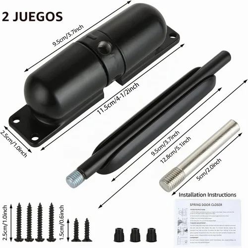 Vista 2 de Cierrapuertas automáticos de 2 piezas, cierrapuertas de resorte de seguridad, bisagra de puerta de cierre ajustable para convertir puertas con Negro