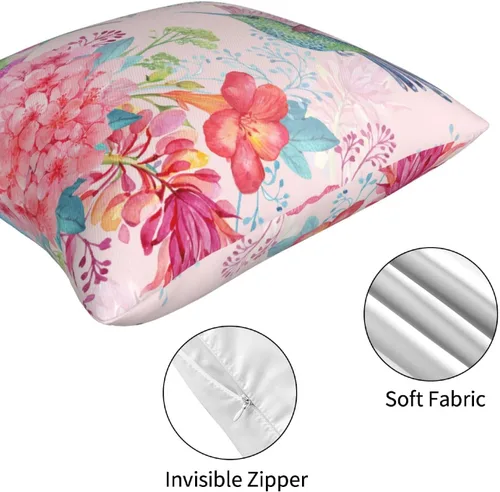 Vista 4 de Juego de 4 fundas de almohada de flamencos tropicales y flores rosadas, 18 x 18 pulgadas, diseño de peonías florales de mariposa, fundas de almohada