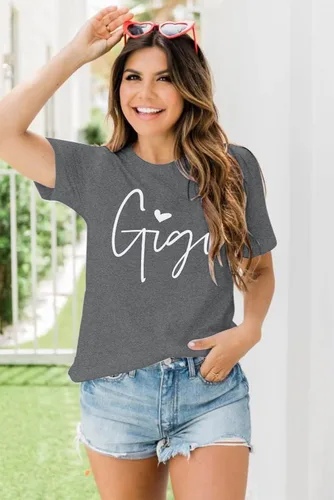Vista 5 de Gigi - Camisetas para abuela, mujer, con gráfico Gigi con corazones, de manga corta