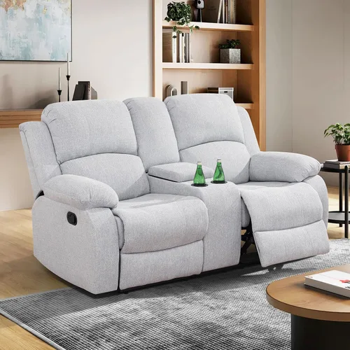 Vista 18 de Sofá reclinable manual, sofá reclinable con portavasos de 3 asientos, sofá de 3 asientos con mesa auxiliar desplegable para sala de estar, oficina