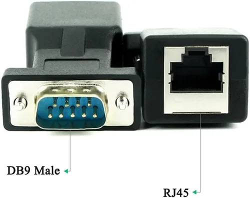 Vista 2 de RS232 a RJ45, DB9 puerto serie de 9 pines macho a RJ45 hembra Cat5e/6 Ethernet LAN Extend Adapter