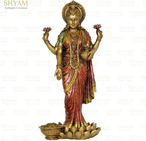 Vista 2 de Murti de bendición de diosa Lakshmi de pie de 10 pulgadas Maa Laxmi Bendición para Pooja Room Mahalaxmi Estatua para el hogar, templo, mandir