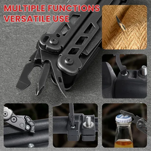 Vista 7 de Multiherramienta, alicates multiherramienta de acero inoxidable 16 en 1 con llave hexagonal ajustable, cuchillo de bolsillo de damasco, funda
