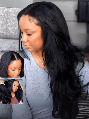 Vista 10 de UNICE EasiContour Peluca de Cabello Humano Kinky Straight con Parte en V Sin Pegamento con Clip Peluca Mágica Leave Out Mejorada Peluca de Cabello