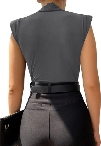 Vista 43 de LYANER Leotardo sin mangas fruncido con cuello en V para mujer