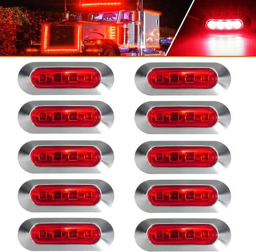 Vista 9 de ALFU 10 luces LED ámbar DC12V-24V 4 LED indicadoras de marcador lateral lámpara delantera trasera luz interior con bisel cromado universal