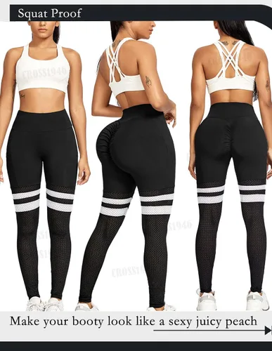 Vista 5 de Women's Seamless Stripe Colorblock Yoga Pants High Waist Stretchy Butt Lift Workout Fitness Legging