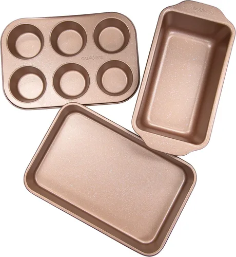 Vista 3 de casaWare Juego de 3 piezas de horno tostador (granito oro rosa)